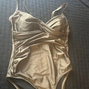 Calvin Klein size (8) Medium Metallic Olive Green Swimsuit